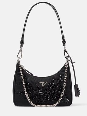 Prada Re-Edition Embellished Nylon Black Shoulder Bag